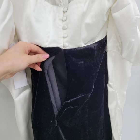 Ronny Kobo Amanda Off-Shoulder Puff-Sleeve Front-Slit Slim Midi Dress large - Picture 9 of 11